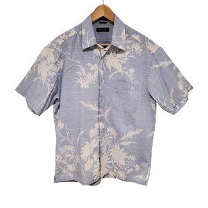 Nautica Hawaiian Shirt Mens Medium Blue Tropical Aloha Button Up Short Sleeve